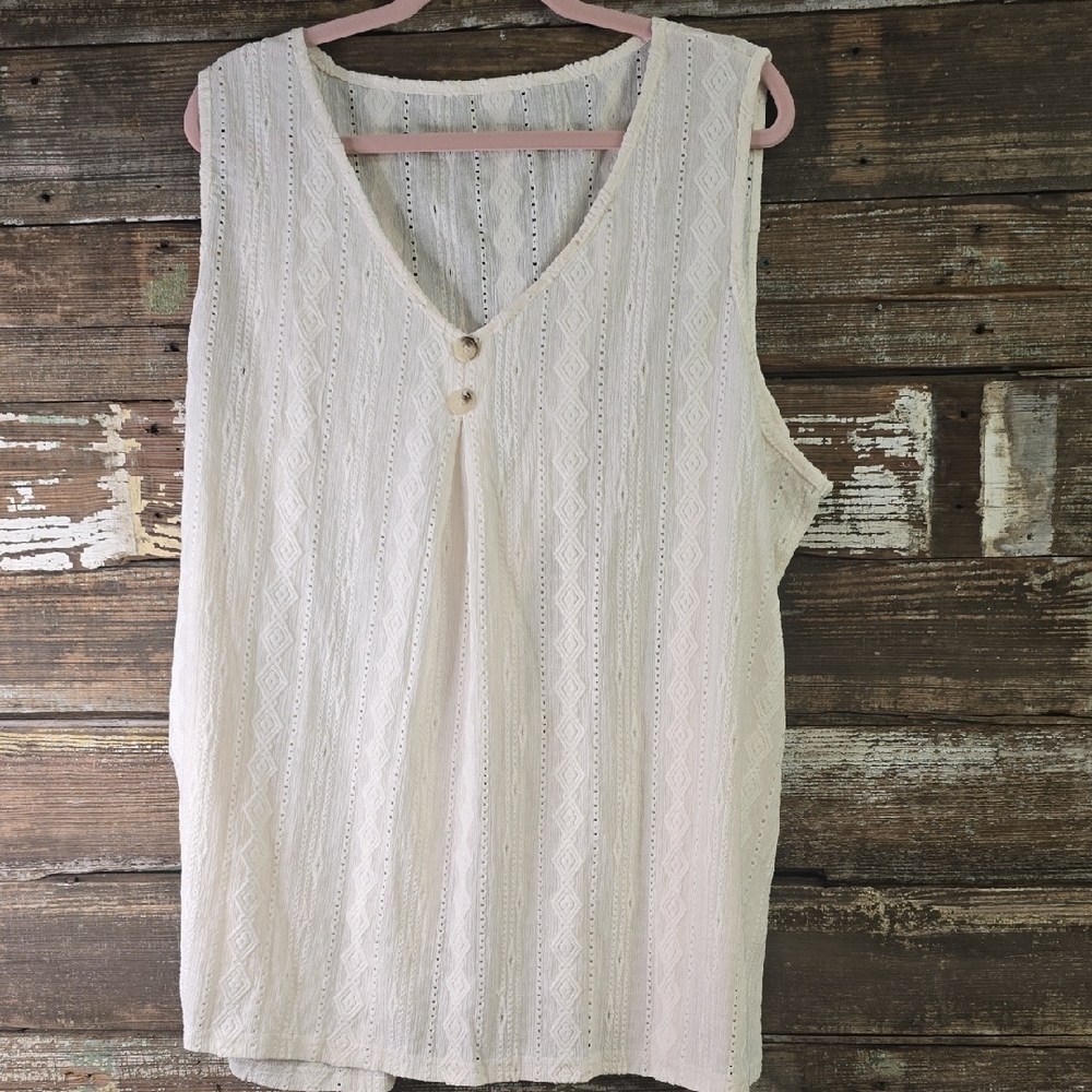Elegant Cream Sleeveless Top, 5X (See Measurements), NEW